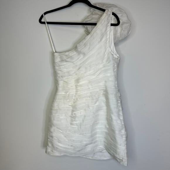 NEW BHLDN x Anthropologie Louisa One-Shoulder Rosette Mini Dress Ivory size 10 - Picture 8 of 12